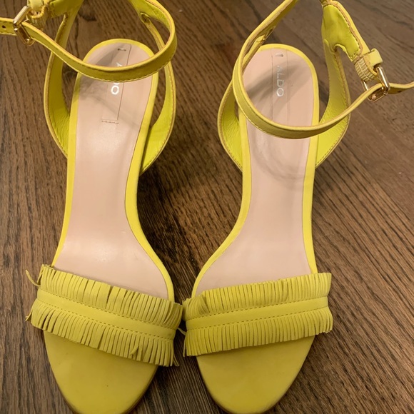 Yellow Fringe Ankle Strap Sandals - Picture 1 of 6